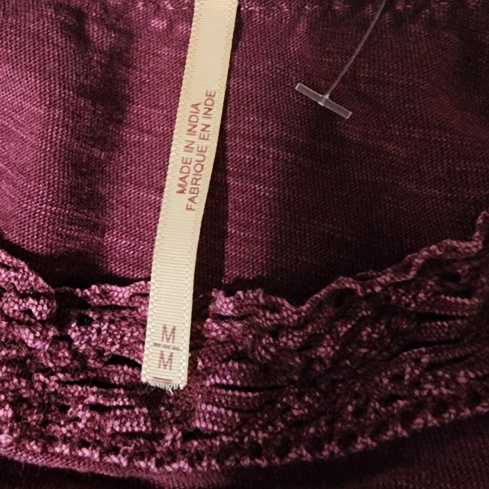 Free People Sz MEDIUM Purple Knit Top with Lace Detail